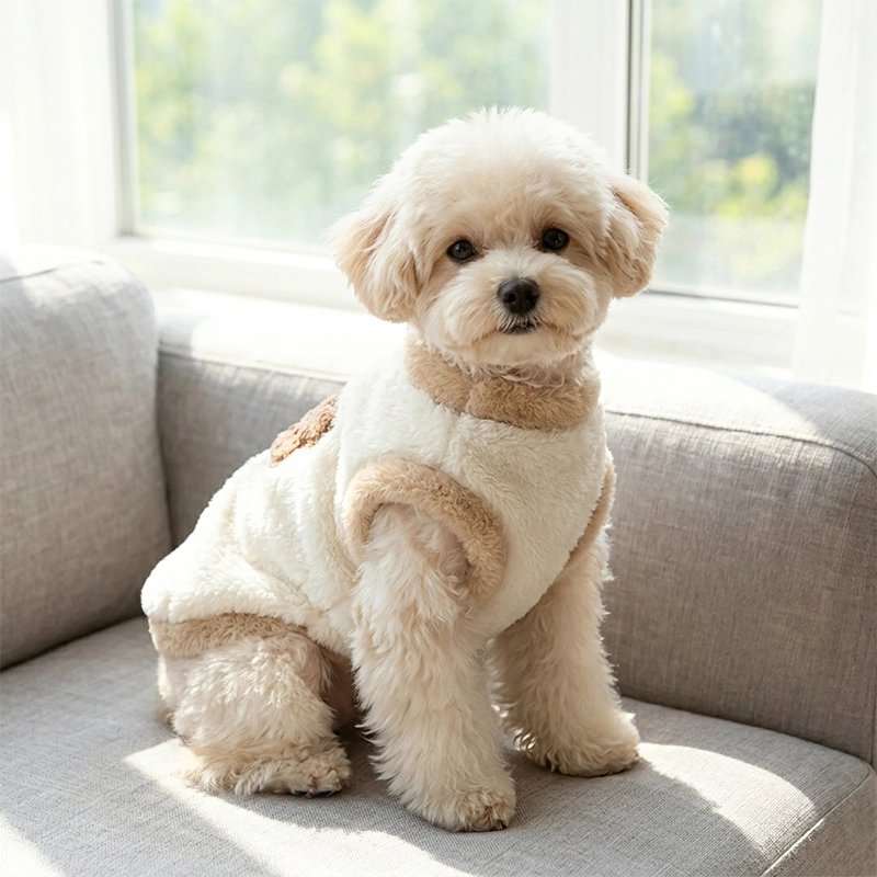 Pull pour Chien beige chien sur un fauteuil