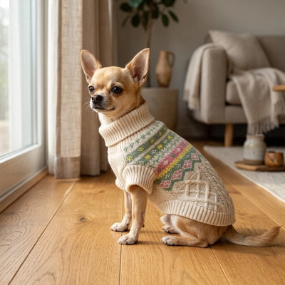 Pull pour Chien beige dans le salon