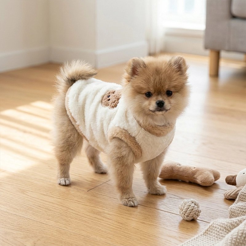 Pull pour Chien beige dans le salon