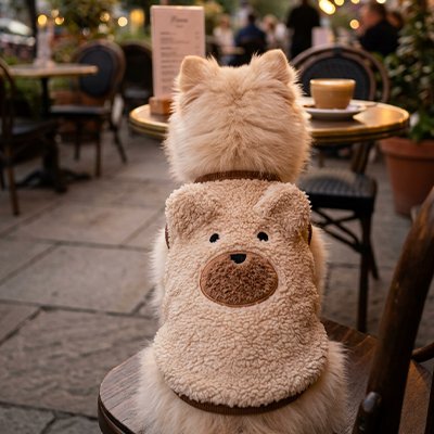 Pull pour Chien beige dans un café