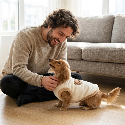 Pull pour Chien homme avec son chien dans le salon