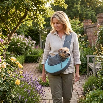 Sac de transport pour Chien bleu ciel dans un jardin