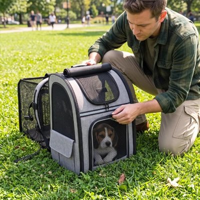 Sac de transport pour Chien gris sur le gazon