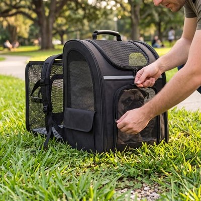 Sac de transport pour Chien noir avec un bouledogue français