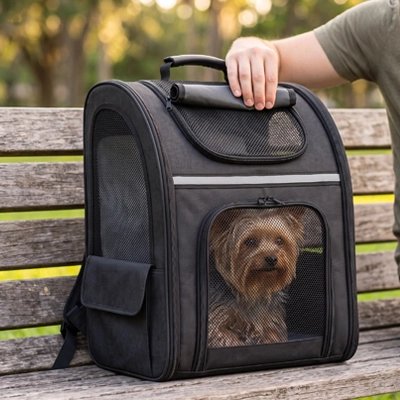 Sac de transport pour Chien noir sur le banc 