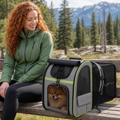 Sac de transport pour Chien sur un banc en forêt