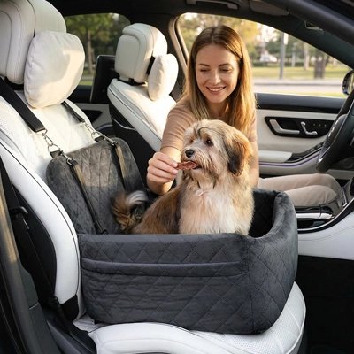Siege auto pour chien noir avec caniche