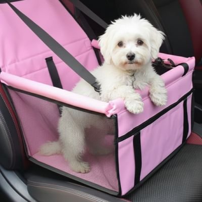Siege auto pour chien rose avec motifs