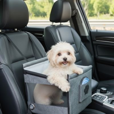 Siege auto pour chien siège arrière avec chien blanc